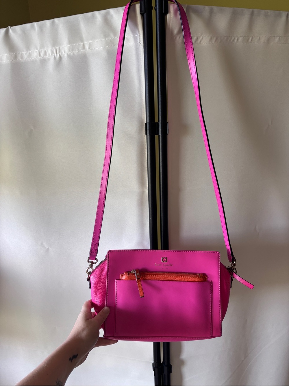kate spade Hot Pink Leather Crossbody with Orange Zip Accent
